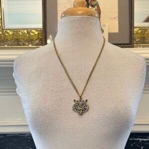 NIB Ed Hardy Gold & emerald rhinestone Panther Pendant Necklace